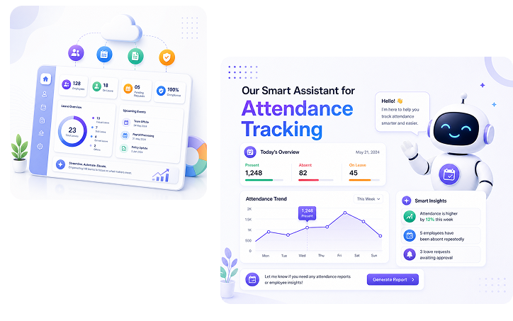 HR attendance app dashboard with employee management system